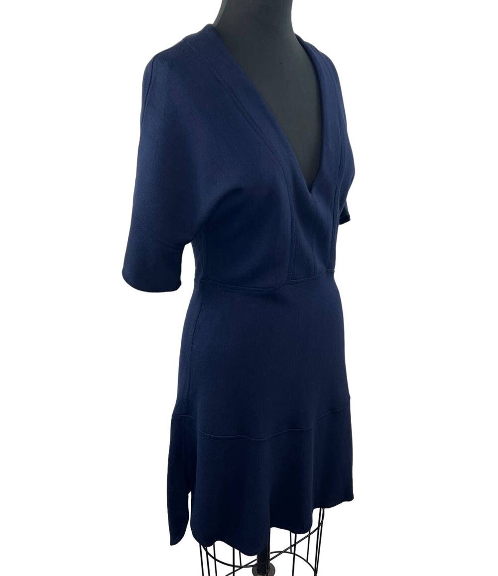 CHLOE Flare Navy Blue Sweatshirt Knit Deep V 3/4 Sleeve Short Dress 36 Portugal